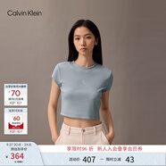 Calvin KleinJeans25夏季女士簡約刺繡時尚ck辣妹正肩羅紋短袖T恤47AB212 24Q-粉末藍 XXS