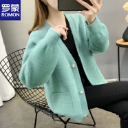 羅蒙水貂絨加厚針織衫外套上衣2025秋冬新款女裝韓版口袋寬松毛衣開(kāi)衫 綠色 L