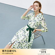 顏域印花連衣裙女士秋裝新款時(shí)尚減齡收腰顯瘦碎花裙子 綠花 S/36