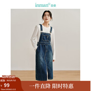 茵曼（INMAN）【商場同款】牛仔背帶裙2024春秋女裝新品后下擺開叉休閑長裙 牛仔藍 M