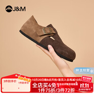 快樂瑪麗（J&M）勃肯鞋男女款2025春季新款復(fù)古全包一腳蹬女鞋單鞋女 咖啡色【春夏款/革面單層】拼接 39 245mm