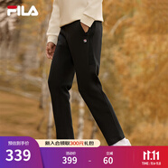 斐樂（FILA）官方男士長褲秋冬季款針織時尚直筒長褲子運動褲簡約通勤休閑長褲 【加絨款】正黑色-BK XL 180/88A