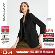朗姿三醋酸Basic衣櫥白色女士小西裝外套夏新款西服明星同款 黑色 M