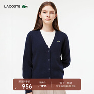 LACOSTE法國鱷魚女裝時(shí)尚舒適V領(lǐng)開衫毛衣長(zhǎng)袖針織衫女|AF9545 166/藏青色 M 38
