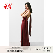 H&M女裝掛脖連衣裙2025年夏季新款露背長(cháng)款時(shí)尚禮服連身裙1294745 深紅色 L 170/104