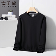 太子龍華夫格圓領(lǐng)加絨衛(wèi)衣保暖長袖T恤簡約休閑打底衫 黑色L
