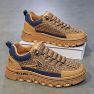 紅蜻蜓（RED DRAGONFLY）男鞋秋冬一腳蹬百搭休閑阿甘板鞋皮面防水男士運動(dòng)厚底增高老爹鞋 卡其色 39