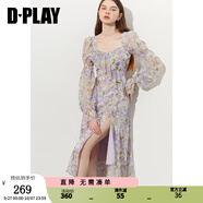DPLAY2025夏季紫色連衣裙女海邊度假沙灘裙雪紡設計感碎花裙長(cháng)裙 紫調印象花園-長(cháng)款 L