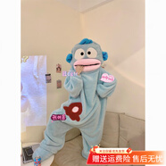 杰班漾白色丑魚(yú)連體睡衣卡通可愛(ài)搞怪珊瑚絨連體睡衣男女加絨加厚 藍色-連體丑魚(yú)睡袍+帶鞋子 M 建議110斤內