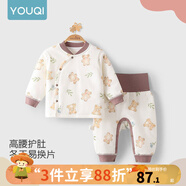 優(yōu)奇嬰兒衣服寶寶純棉護(hù)肚內(nèi)衣套裝春秋新生兒睡衣秋衣秋褲分體兩件套 秋冬【40g薄棉】KT小熊 73