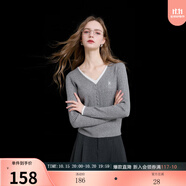 三彩2025冬季新款V領(lǐng)假兩件繡花針織衫絞花肌理長袖套頭衫M 巖灰 S 155/80A