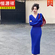 恒源祥高端羊絨 氣質(zhì)顯瘦V領(lǐng)設計感針織連衣裙過(guò)膝毛衣長(cháng)裙2025冬季新款 寶藍色【常規款 【針織紗面料 S 【建議90斤內