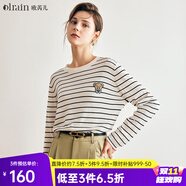 Olrain歐芮兒法式條紋針織衫女春裝新款寬松絲光棉打底上衣 條紋 XL