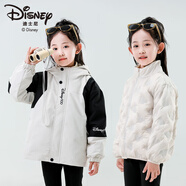 迪士尼Disney100周年兒童洋氣外套白鴨絨男女童裝內膽秋冬兩件套薄款 米白色-白鴨絨內膽 110 /56 建議身高100-110cm