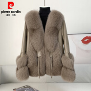 皮爾卡丹2025冬新款冬季狐貍毛外套女短款綿羊皮草真皮毛衣年輕款大衣 駝色 M