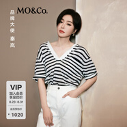 MO&Co.【秦嵐同款】針織衫2025夏新品桑蠶絲亞麻混紡輕薄上衣MBE2SWT001 藍白條色 M /165