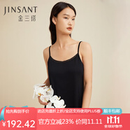 金三塔真絲睡衣女100%桑蠶絲簡約真絲吊帶裙睡裙 黑色【有花邊】 XL