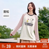森馬史努比長袖t恤女中長款撞色春秋純棉高克重上衣109524101006
