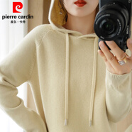 皮爾卡丹（pierre cardin）連帽衛衣女春秋2025新款帽衫打底衫內搭針織衫休閑大d碼帶帽毛衣 米色 L
