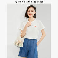 佐丹奴短袖t恤女夏季新款純棉體恤衫小刺繡圓領(lǐng)休閑上衣13324321 01皎白(櫻桃) S