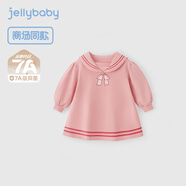 JELLYBABY女童連衣裙秋季長袖裙子學(xué)院風(fēng)裙子粉色小女孩裙子可愛裙裝童裝 粉色 90