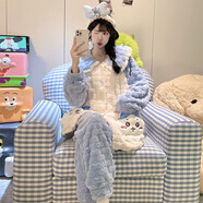 兒童珊瑚絨KT貓睡衣女孩秋冬季加厚娃娃領(lǐng)親子法蘭絨初中生家居服 YM3513吉伊卡哇 150 女S碼【建議身高145-155CM】