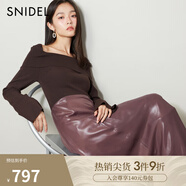 SNIDEL【明星同款】秋冬氣質(zhì)翻領(lǐng)露肩針織拼接連衣裙SWNO244121 棕色 均碼 （F）