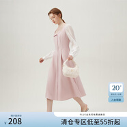 范思藍(lán)恩折紙情書 赫本風(fēng)長袖假兩件法式氣質(zhì)連衣裙女24FS11232 花束粉 S