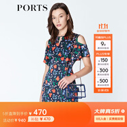 PORTS寶姿商場(chǎng)同款新品女裝優(yōu)雅紅花藍(lán)屋露肩連衣裙LN8D131HPT037 丈青印花 XL (10)
