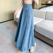 啄木鳥(niǎo)（TUCANO）秋冬季日韓新款氣質(zhì)復古牛仔半身裙百搭顯瘦中長(cháng)款松緊高腰a字裙 淺藍色 S