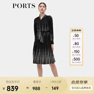 PORTS寶姿秋季新款女裝時(shí)尚圓點(diǎn)印花連衣裙ALD9D015QPT100 黑白混色 XL 10