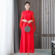紅色旗袍媽媽裝中式改良旗袍長(zhǎng)裙2025中國(guó)紅色披肩仙氣質(zhì)漂亮飄逸 紅色 M 建議85-95斤
