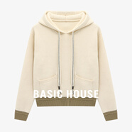 百家好（Basic House）Basic House/百家好套頭連帽毛衣女25秋冬撞色邊口袋抽繩短款上衣 白色 M