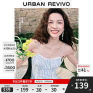 UR【鐘楚曦同款】2025夏季新款女裝波嬉風(fēng)蕾絲條連衣裙UYL750037 藍(lán)色條紋 XL