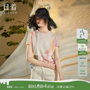 日著（rizhuo）原創(chuàng)設(shè)計(jì)女裝2024夏季新款別致印花上衣薄款寬松棉短袖t恤 幻印 M