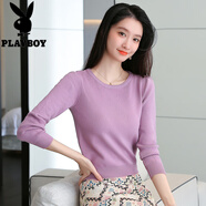 花花公子（PLAYBOY）小個子毛衣女新款時尚洋氣上衣薄款短裝打底衫2025黑色百搭針織衫 紫色 S