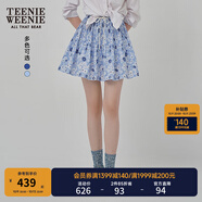 Teenie Weenie小熊女裝半身裙25夏季新款細(xì)褶花朵小清新蓬蓬短裙子 淺藍(lán)色 S