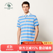 圣大保羅男裝短袖Polo衫T恤男士商務(wù)寬松版休閑條紋短袖翻領(lǐng)薄款棉質(zhì)衫 淺藍(lán)色K3 2XL (54)  180/96B