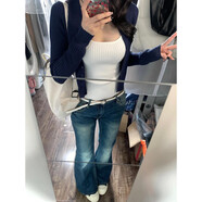 木清清韓系藏青色開(kāi)衫針織衫女春秋短款內搭疊穿吊帶背心百搭兩件套上衣 藏青 吊帶 開(kāi)衫 S 建議75-95斤