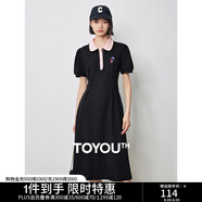 初語polo領(lǐng)連衣裙收腰顯瘦女夏季新款a字裙短袖t恤高腰中長裙 黑色 M
