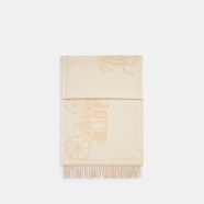 蔻馳男女馬車(chē)圖案印花大尺寸圍巾戶(hù)外保暖禮物 粉筆白色