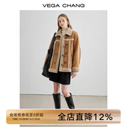 VEGA CHANG皮毛一體短外套女2025年秋冬寬松顯瘦曠野美拉德毛絨保暖夾克外套 布朗棕（長款） S