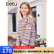 百圖betu女裝秋冬新款毛衣法式浪漫彩虹條紋圓領(lǐng)毛衣女2310T40 紫色 L