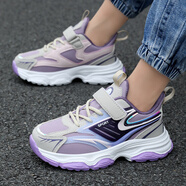 李寧（LI-NING）女童鞋棉鞋2025秋冬新款兒童皮面防水運動(dòng)鞋中大童軟底女孩跑步鞋 2016灰紫皮面 2016灰紫皮面 39 碼