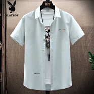 花花公子（PLAYBOY）2025夏季七分短袖男士襯衫休閑多口袋薄款耐臟磨六分工裝外套 綠色 3XL