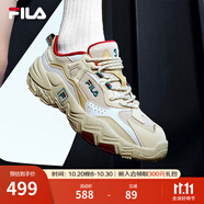 FILA 斐樂官方老爹鞋男女情侶鞋減震跑步鞋運動鞋掠奪者 2 【女款】米色/雨霧灰-AN 37.5