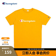 Champion夏季經(jīng)典款印花草寫(xiě)LOGO圓領(lǐng)休閑運動(dòng)T恤無(wú)性別冠軍短袖男女情侶 黃色(偏?。?L