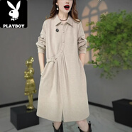 花花公子（PLAYBOY）原創(chuàng  )設計師款高貨秋冬歐版洋氣加厚連衣裙遮肉顯瘦連衣裙媽媽裝 米色  送運費險   L 106-115