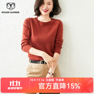 牧什 春羊絨衫女圓領(lǐng)針織衫毛衣女山羊絨純色打底衫凈版針織衫MK01R 焦糖 L