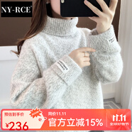 NY-RCE秋裝毛衣女寬松新款女裝上衣高領(lǐng)女士外穿加厚韓版打底衫 灰色 均碼